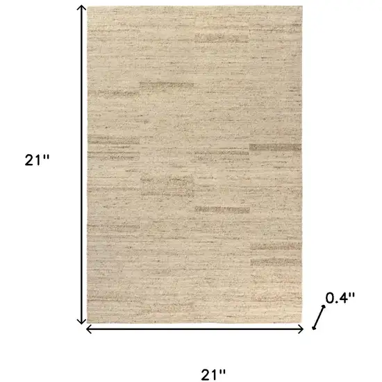 Beige And Ivory Wool Striped Hand Knotted Square Rug Photo 9