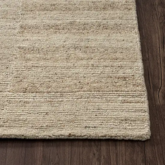 Beige And Ivory Wool Striped Hand Knotted Square Rug Photo 6