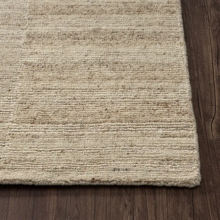 Beige And Ivory Wool Striped Hand Knotted Square Rug Photo 6