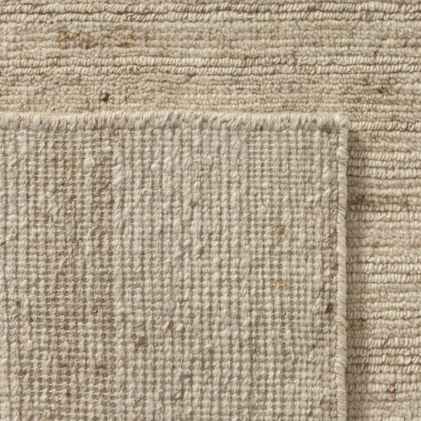 Beige And Ivory Wool Striped Hand Knotted Square Rug Photo 7