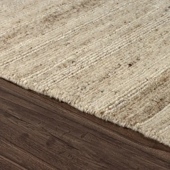 Beige And Ivory Wool Striped Hand Knotted Square Rug Photo 4