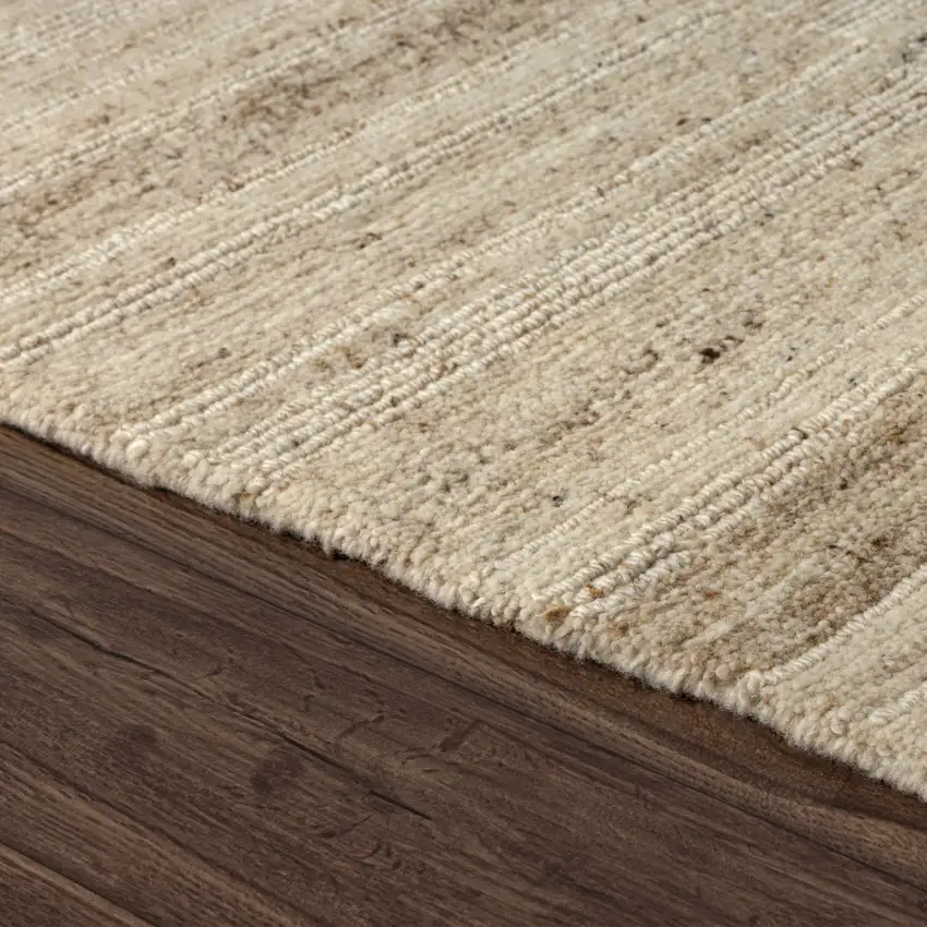 Beige And Ivory Wool Striped Hand Knotted Square Rug Photo 4