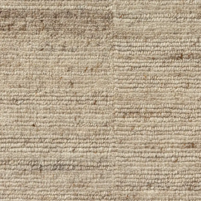 Beige And Ivory Wool Striped Hand Knotted Square Rug Photo 8