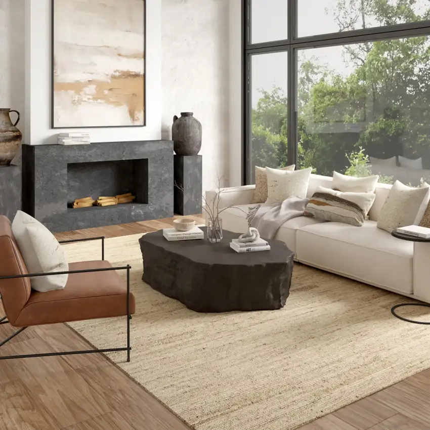 Beige And Ivory Wool Striped Hand Knotted Square Rug Photo 3