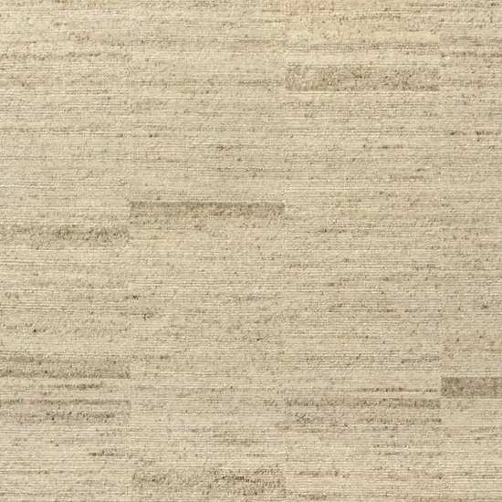 Beige And Ivory Wool Striped Hand Knotted Square Rug Photo 2