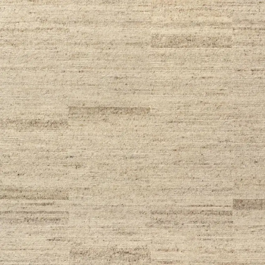 Beige And Ivory Wool Striped Hand Knotted Square Rug Photo 2