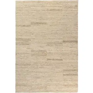 Photo of Beige And Ivory Wool Striped Hand Knotted Square Rug