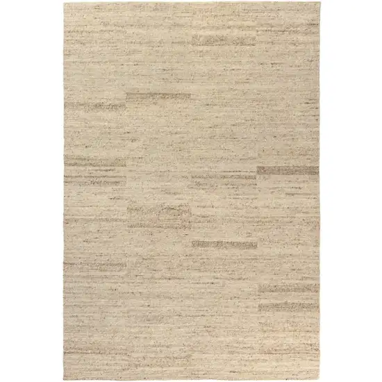 Beige And Ivory Wool Striped Hand Knotted Square Rug Photo 1