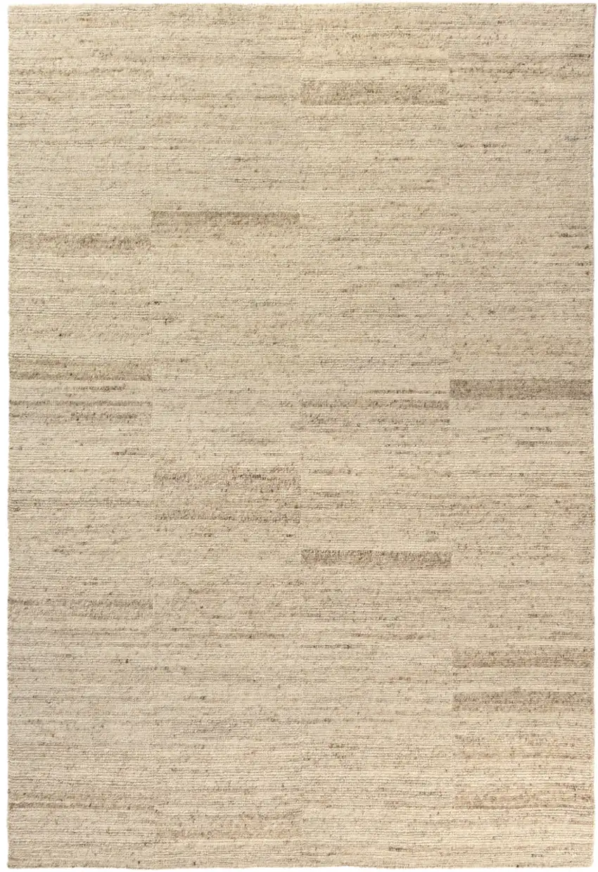 Beige And Ivory Wool Striped Hand Knotted Square Rug Photo 1