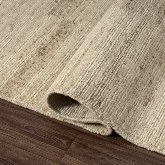Beige And Ivory Wool Striped Hand Knotted Square Rug Photo 5