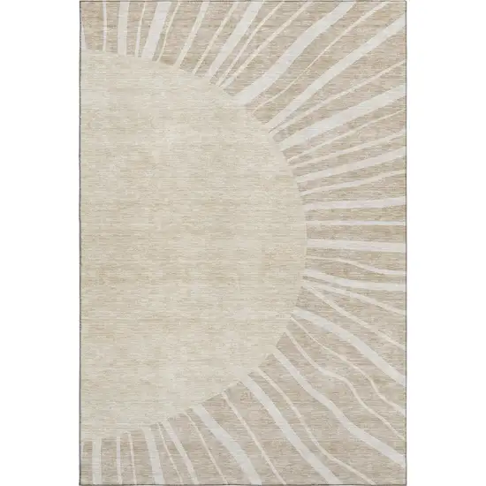 Beige And Khaki Abstract Washable Area Rug With UV Protection Photo 1