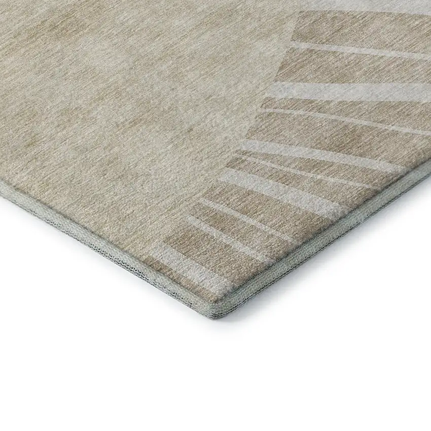 Beige And Khaki Abstract Washable Area Rug With UV Protection Photo 7