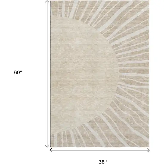 Beige And Khaki Abstract Washable Area Rug With UV Protection Photo 3