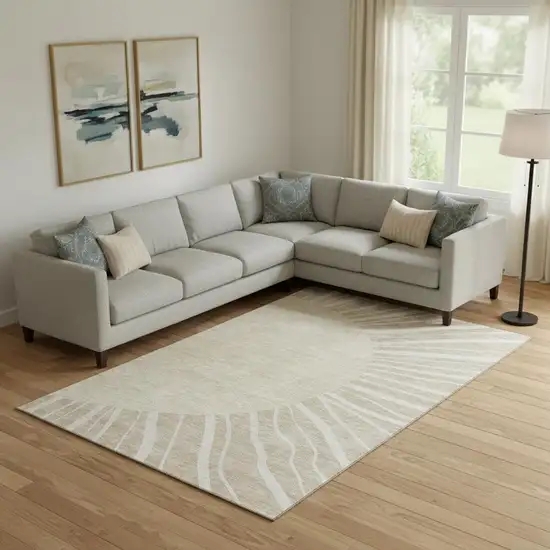 Beige And Khaki Abstract Washable Area Rug With UV Protection Photo 1