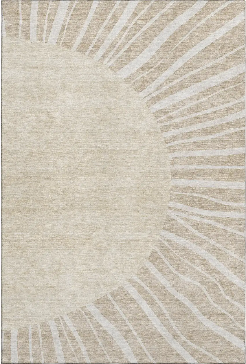 Beige And Khaki Abstract Washable Area Rug With UV Protection Photo 1