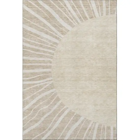 Beige And Khaki Abstract Washable Area Rug With UV Protection Photo 2