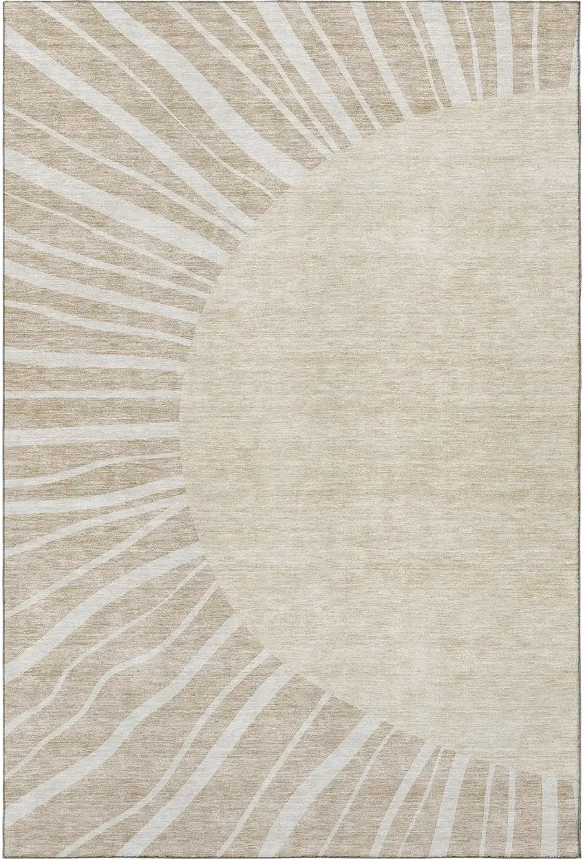 Beige And Khaki Abstract Washable Area Rug With UV Protection Photo 2
