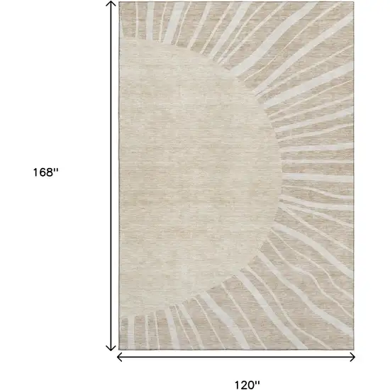 Beige And Khaki Abstract Washable Area Rug With UV Protection Photo 3
