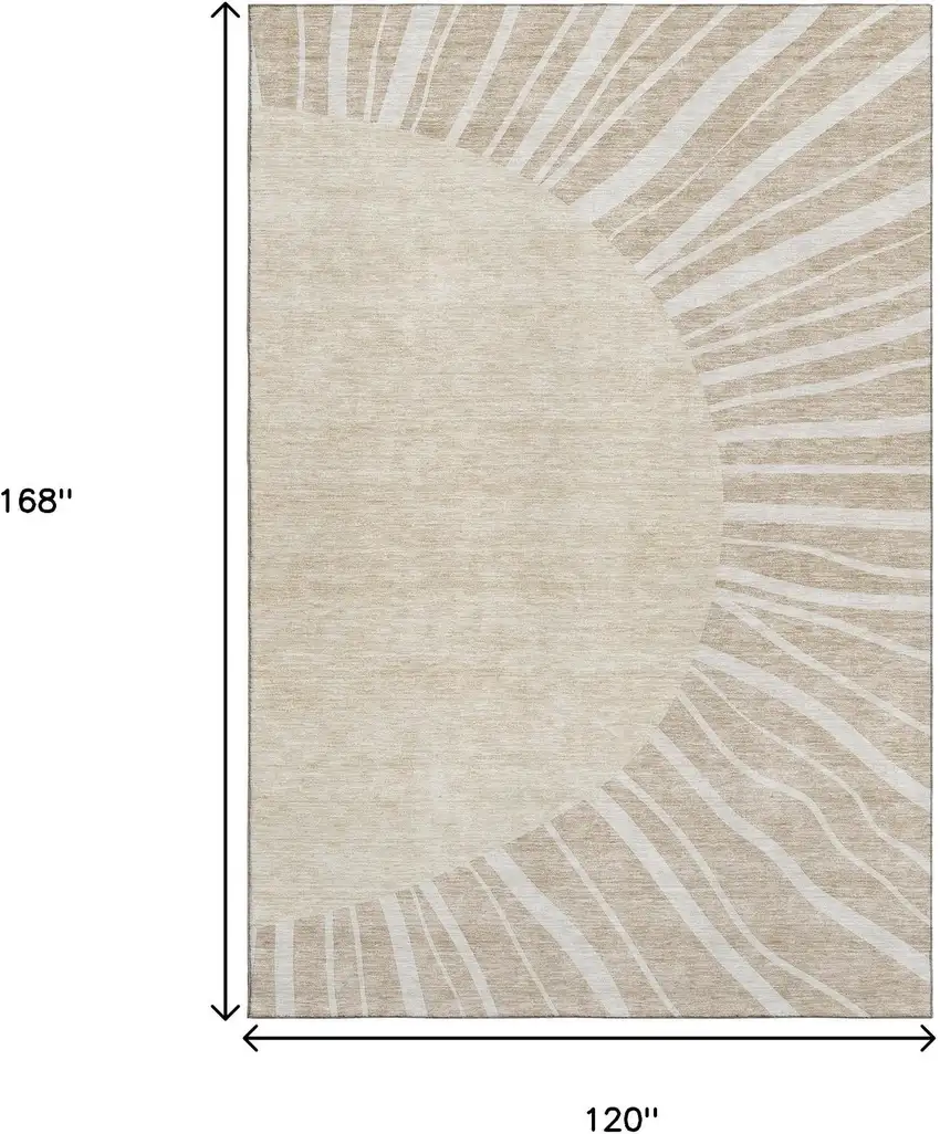 Beige And Khaki Abstract Washable Area Rug With UV Protection Photo 3