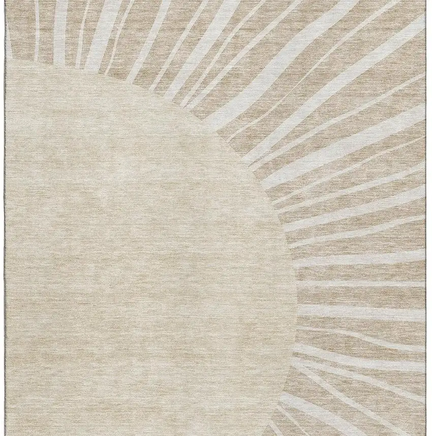 Beige And Khaki Abstract Washable Area Rug With UV Protection Photo 3