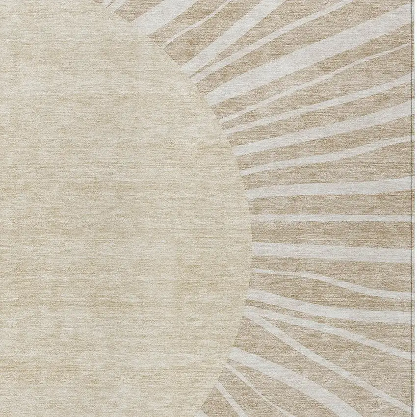 Beige And Khaki Abstract Washable Indoor Outdoor Area Rug Photo 5