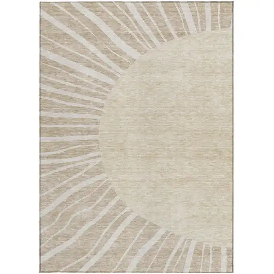 Beige And Khaki Abstract Washable Indoor Outdoor Area Rug Photo 6