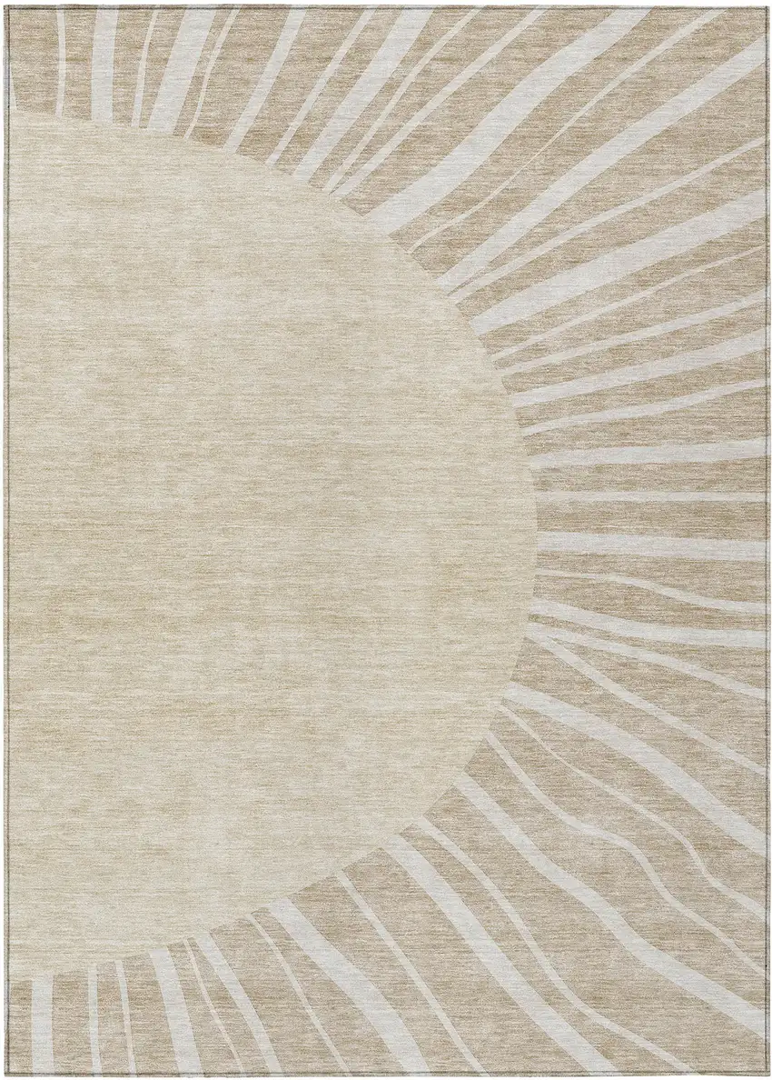 Beige And Khaki Abstract Washable Indoor Outdoor Area Rug Photo 2