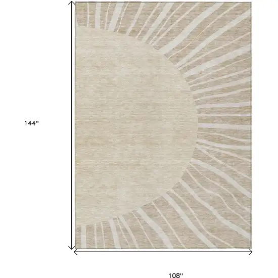 Beige And Khaki Abstract Washable Indoor Outdoor Area Rug Photo 3