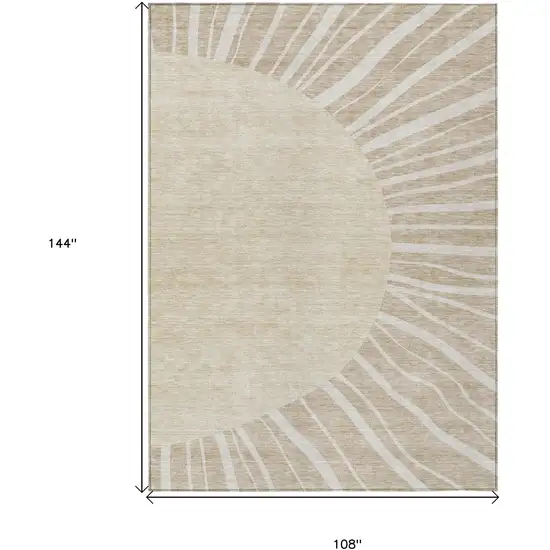 Beige And Khaki Abstract Washable Indoor Outdoor Area Rug Photo 3