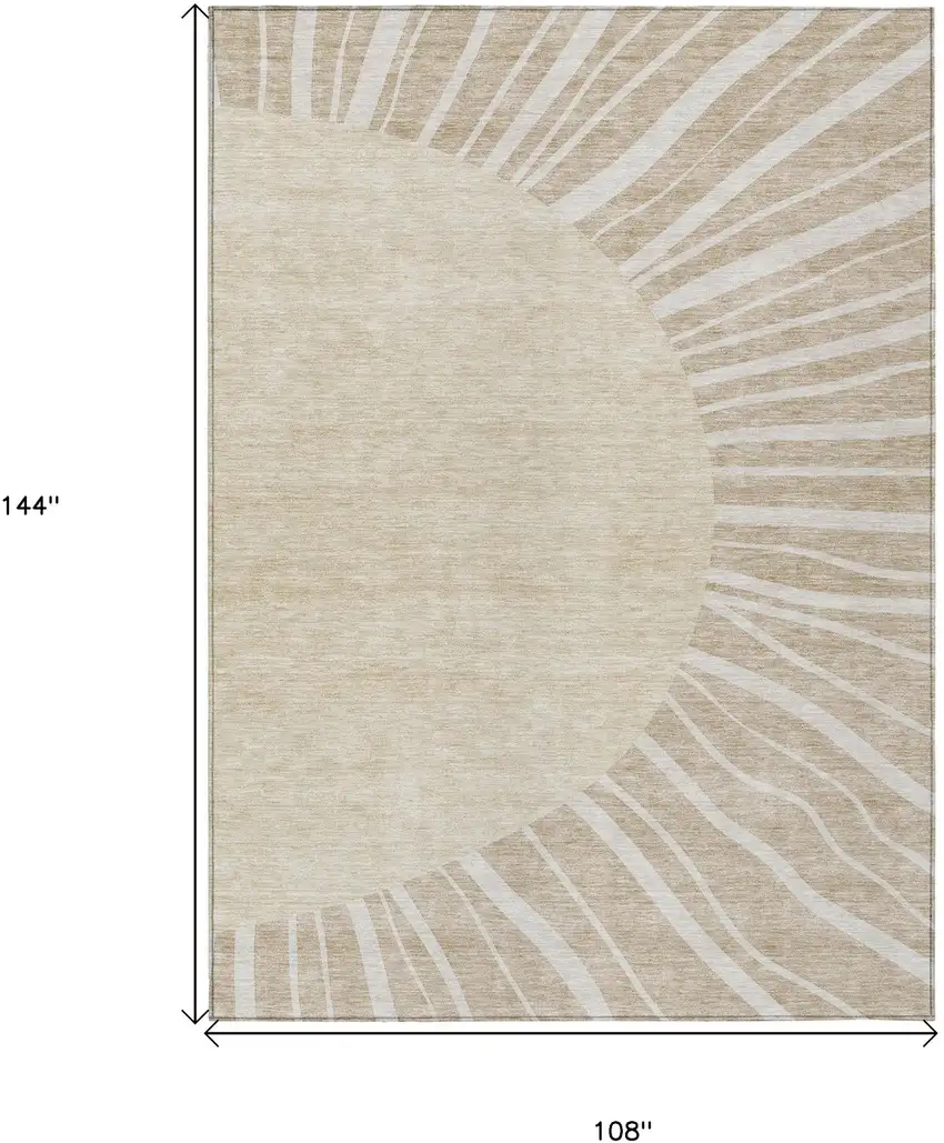 Beige And Khaki Abstract Washable Indoor Outdoor Area Rug Photo 3