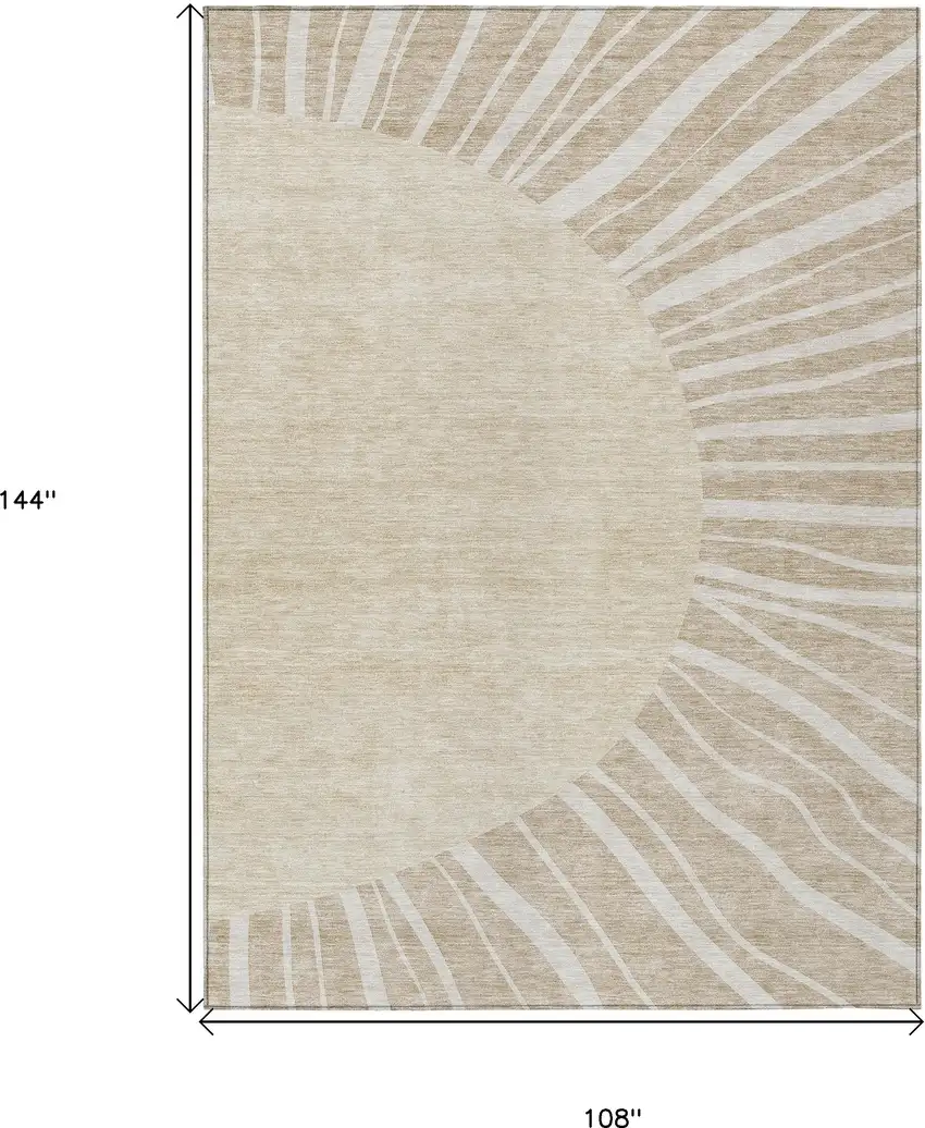 Beige And Khaki Abstract Washable Indoor Outdoor Area Rug Photo 3
