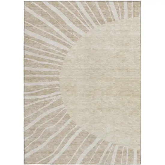 Beige And Khaki Abstract Washable Indoor Outdoor Area Rug Photo 6