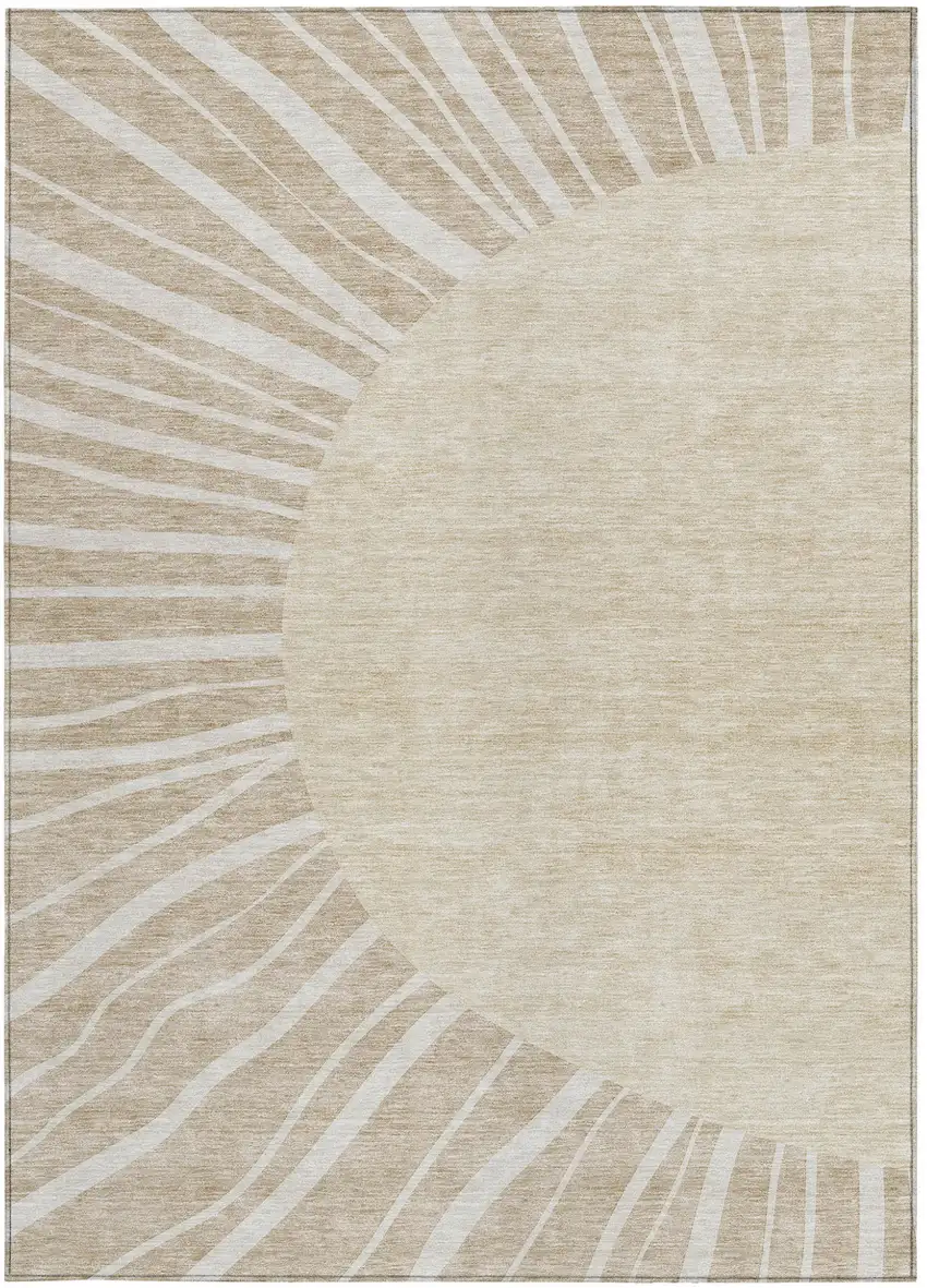 Beige And Khaki Abstract Washable Indoor Outdoor Area Rug Photo 6