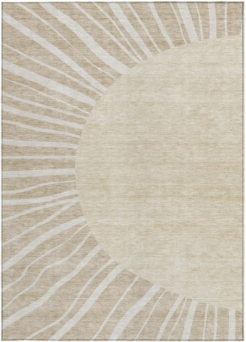 Beige And Khaki Abstract Washable Indoor Outdoor Area Rug Photo 6