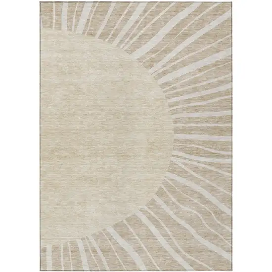 Beige And Khaki Abstract Washable Indoor Outdoor Area Rug Photo 2