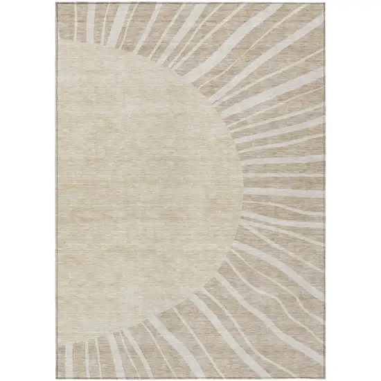 Beige And Khaki Abstract Washable Indoor Outdoor Area Rug Photo 2