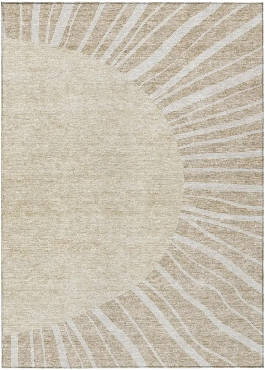 Beige And Khaki Abstract Washable Indoor Outdoor Area Rug Photo 2