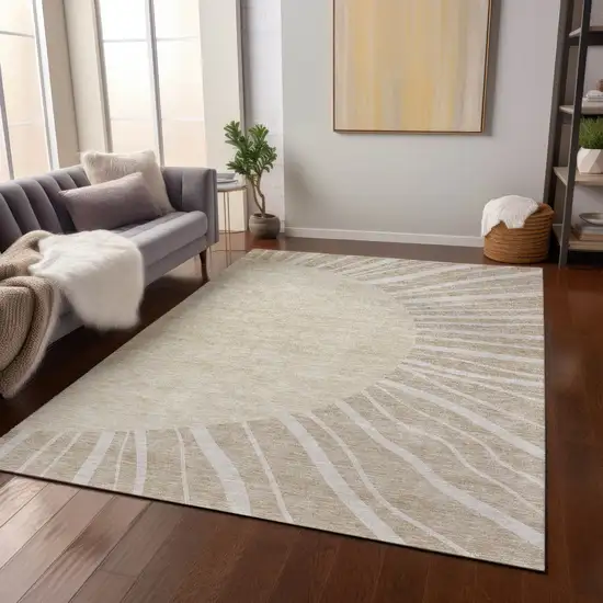 Beige And Khaki Abstract Washable Indoor Outdoor Area Rug Photo 7