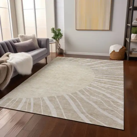 Beige And Khaki Abstract Washable Indoor Outdoor Area Rug Photo 7