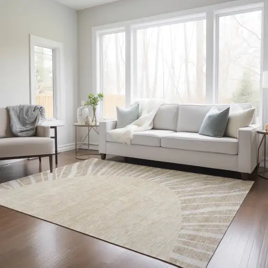 Beige And Khaki Abstract Washable Indoor Outdoor Area Rug Photo 9