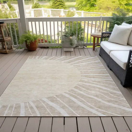 Beige And Khaki Abstract Washable Indoor Outdoor Area Rug Photo 8