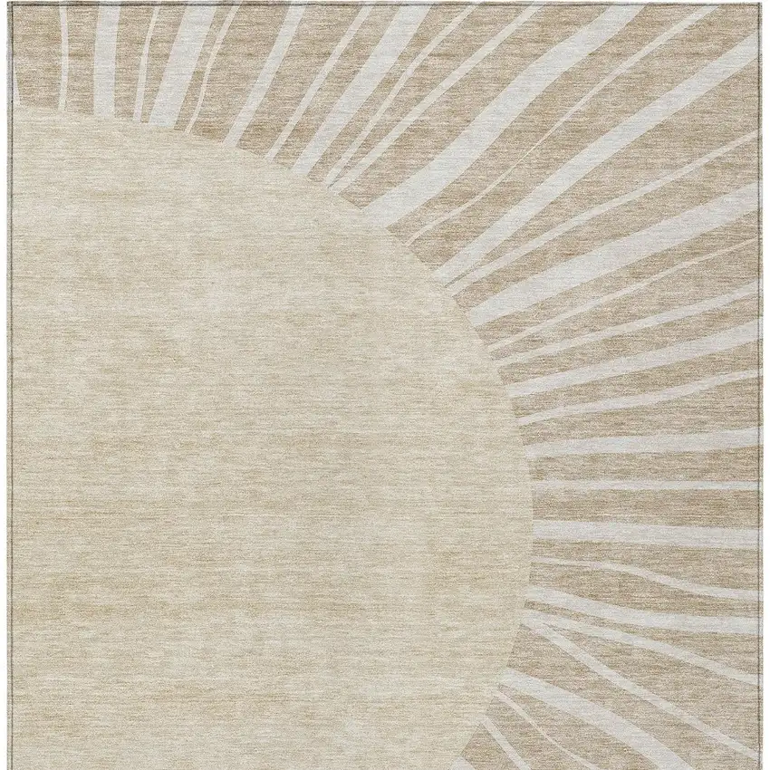 Beige And Khaki Abstract Washable Indoor Outdoor Area Rug Photo 6
