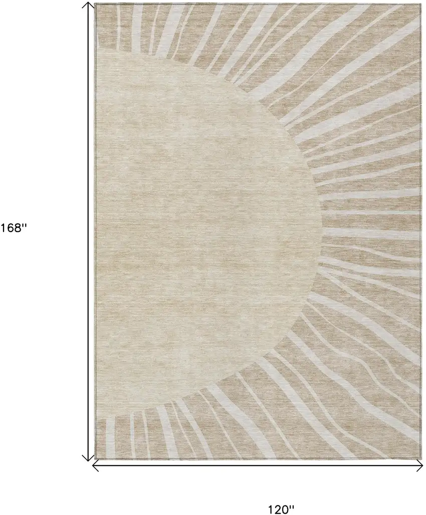 Beige And Khaki Abstract Washable Indoor Outdoor Area Rug Photo 3