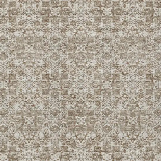 Beige And Khaki Oriental Washable Indoor Outdoor Area Rug Photo 3