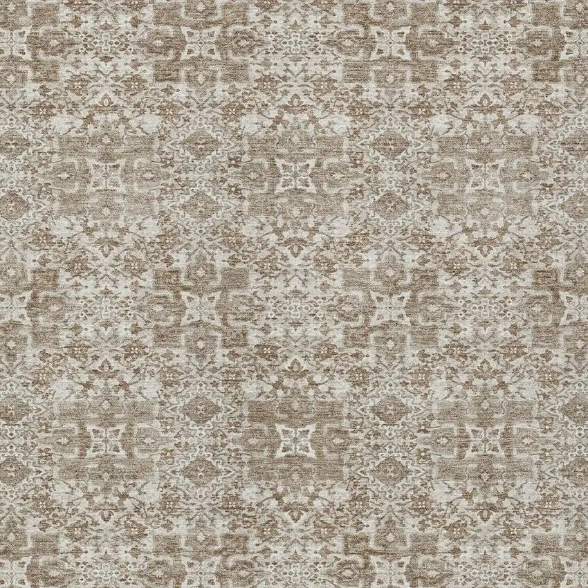 Beige And Khaki Oriental Washable Indoor Outdoor Area Rug Photo 3