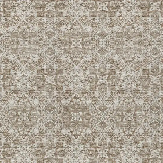 Beige And Khaki Oriental Washable Indoor Outdoor Area Rug Photo 3