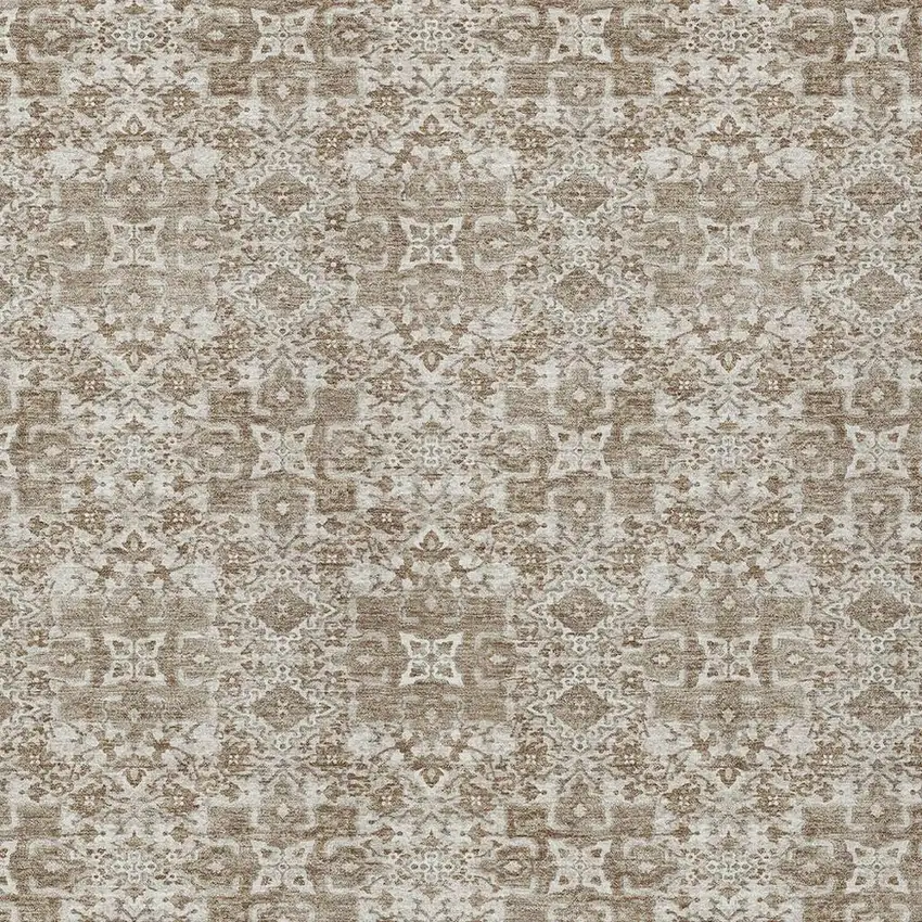 Beige And Khaki Oriental Washable Indoor Outdoor Area Rug Photo 3