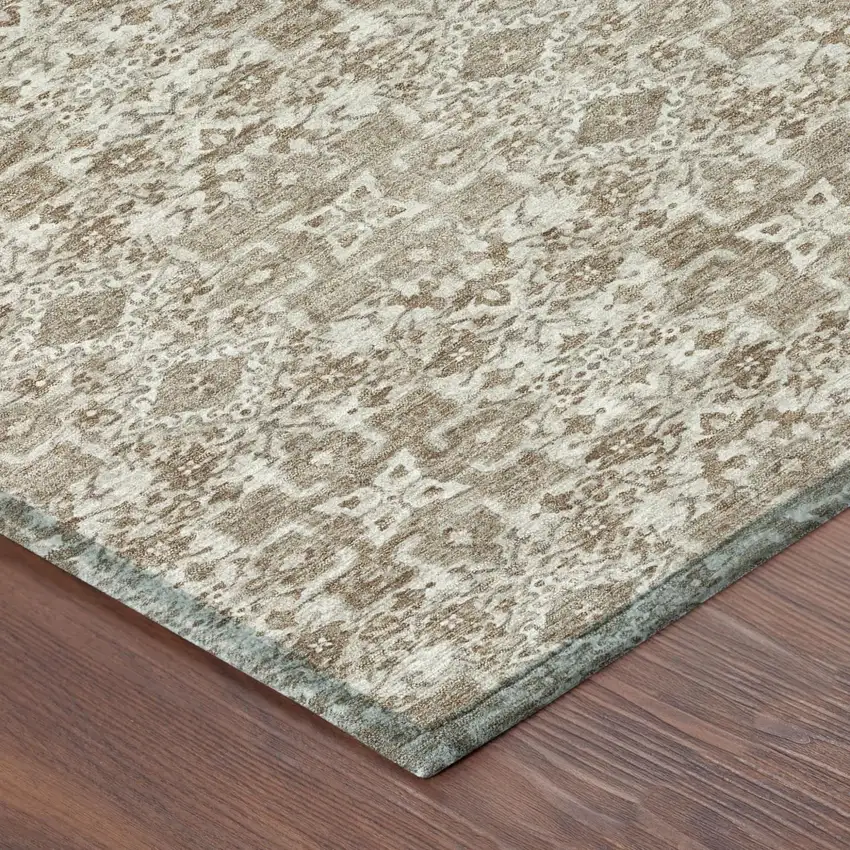 Beige And Khaki Oriental Washable Indoor Outdoor Area Rug Photo 5