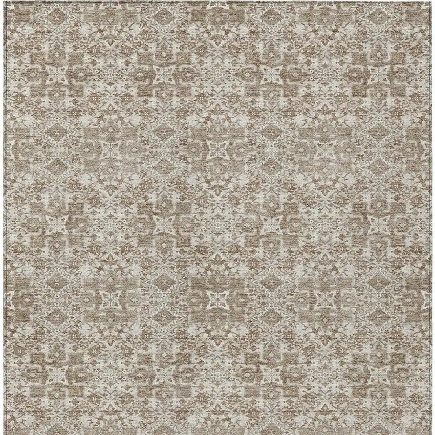 Beige And Khaki Oriental Washable Indoor Outdoor Area Rug Photo 4