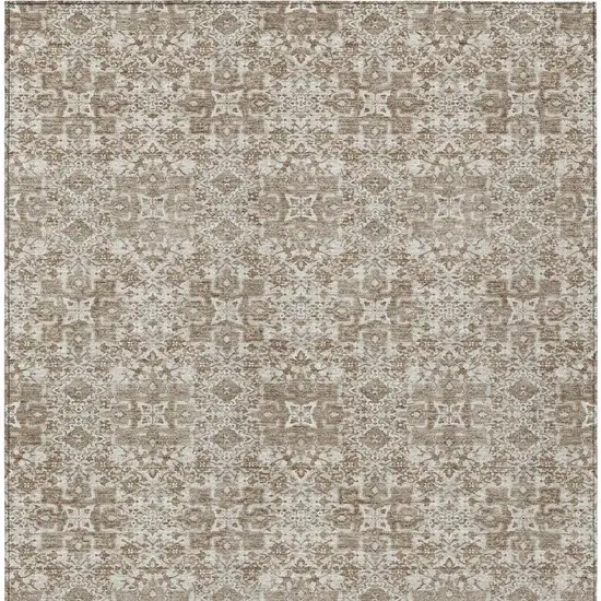 Beige And Khaki Oriental Washable Indoor Outdoor Area Rug Photo 4